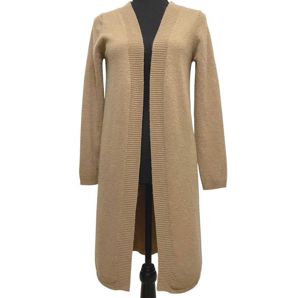 Sofie 100% Cashmere Open Front Cardigan Knit Sweater Duster Camel Tan Small Soft
